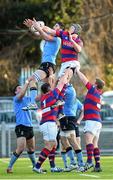 17 January 2015; Tom Byrne, Clontarf, contests possession in the line-out against Shane Grannell, UCD. Leinster Senior League Cup Final, UCD v Clontarf. Donnybrook Stadium, Donnybrook, Dublin. Picture credit: Pat Murphy / SPORTSFILE
