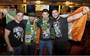 17 January 2015; UFC fans, from left to right, Gerard Smith, Kevin Roche, Lee Smith and Paddy Stacey, from Drimnagh, Dublin, ahead of the weigh in. UFC Fight Night Weigh-in, Orpheum Theatre, Boston, Massachusetts, USA. Picture credit: Ramsey Cardy / SPORTSFILE