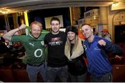 17 January 2015; UFC fans, from left to right, Alex Meelan, Ian Costello, Carly McGrath and Elliot Thompson ahead of the weigh in. UFC Fight Night Weigh-in, Orpheum Theatre, Boston, Massachusetts, USA. Picture credit: Ramsey Cardy / SPORTSFILE