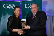 17 January 2015; Uachtarán Chumann Lúthchleas Gael Liam Ó Néill presents Fiona Waters, www.dublingaa.ie, with the Website Award. GAA MacNamee Awards 2014, Croke Park, Dublin. Picture credit: Barry Cregg / SPORTSFILE