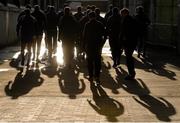 18 January 2015; General view of members of the Roscommon team as they make their way to the warm up area before the start of the game. FBD League, Section A, Round 3, Mayo v Roscommon, Elverys MacHale Park, Castlebar, Co. Mayo. Picture credit: David Maher / SPORTSFILE