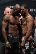 17 January 2015; Ron Stallings, right, faces off against Uriah Hall ahead of their fight in TD Garden, Boston, on Sunday. UFC Fight Night Weigh-in, Orpheum Theatre, Boston, Massachusetts, USA. Picture credit: Ramsey Cardy / SPORTSFILE