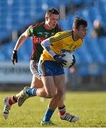 18 January 2015; Donie Smith, Roscommon, in action against Stephen Coen, Mayo. FBD League, Section A, Round 3, Mayo v Roscommon, Elverys MacHale Park, Castlebar, Co. Mayo. Picture credit: David Maher / SPORTSFILE