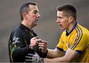 18 January 2015; Sean McDermott, Roscommon, remonstrates with Referee Eamon O'Grady. FBD League, Section A, Round 3, Mayo v Roscommon, Elverys MacHale Park, Castlebar, Co. Mayo. Picture credit: David Maher / SPORTSFILE