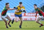 18 January 2015; Mark Healy, Roscommon, in action against Diarmuid O'Connor, Mayo. FBD League, Section A, Round 3, Mayo v Roscommon, Elverys MacHale Park, Castlebar, Co. Mayo. Picture credit: David Maher / SPORTSFILE