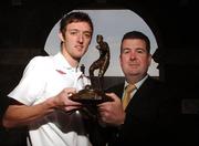 18 September 2007; Longford Town's Dave Mooney who was presented with the eircom / Soccer Writers Association of Ireland Player of the Month Award for August by Dennis Cousins, sponsorship manager, eircom. The Royal Hospital Kilmainham, Military Road, Dublin. Photo by Sportsfile