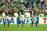 21 September 2007; Irish players Paul O'Connell, Malcolm O'Kelly and Frank Sheahan leave the field after the final whistle. 2007 Rugby World Cup, Pool D, Ireland v France, The Stade de France, Saint Denis, Paris, France. Picture credit; Matt Browne / SPORTSFILE