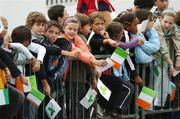 24 September 2007; French school children with Irish flags wait for the Ireland squad to arrive before squad training. 2007 Rugby World Cup, Pool D, Irish Squad Training, Stade Bordelais, Bordeaux, France. Picture credit: Brendan Moran / SPORTSFILE