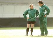 25 September 2007; Ireland head coach Eddie O'Sullivan, left, in conversation with assistant coach Niall O'Donovan during squad training. 2007 Rugby World Cup, Pool D, Irish Squad Training, Stade Bordelais, Bordeaux, France. Picture credit: Brendan Moran / SPORTSFILE