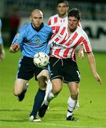 21 September 2007; Conor Sammon, UCD, in action against Ken Oman, Derry City . FAI Ford Cup Quarter Final, Derry City v UCD, Brandywell, Derry. Picture credit; Oliver McVeigh / SPORTSFILE