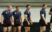 27 September 2007; Ireland players, from left, Frankie Sheahan, Ronan O'Gara, Paddy Wallace and Geordan Murphy during squad training. 2007 Rugby World Cup, Pool D, Irish Squad Training, Stade Bordelais, Bordeaux, France. Picture credit: Brendan Moran / SPORTSFILE