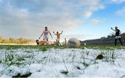 18 January 2015; General view of the snow covered ground as Connor Burke, Antrim, is in action against Connor McAliskey, Tyrone. Bank of Ireland Dr McKenna Cup, Group C, Round 3, Tyrone v Antrim, St. Tiernach's Park, Clones, Co. Tyrone. Picture credit: Oliver McVeigh / SPORTSFILE