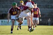 18 January 2015; Padraig Brehony, Galway, in action against Joe Clarke, Westmeath. Bord na Mona Walsh Cup, Group 4, Round 2, Westmeath v Galway, Cusack Park, Mullingar, Co. Westmeath. Picture credit: Pat Murphy / SPORTSFILE