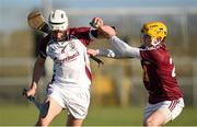 18 January 2015; Dean Higgins, Galway, in action against Shane Power, Westmeath. Bord na Mona Walsh Cup, Group 4, Round 2, Westmeath v Galway, Cusack Park, Mullingar, Co. Westmeath. Picture credit: Pat Murphy / SPORTSFILE