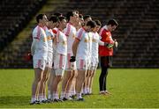 18 January 2015; The Tyrone team stand for the anthem. Bank of Ireland Dr McKenna Cup, Group C, Round 3, Tyrone v Antrim, St. Tiernach's Park, Clones, Co. Tyrone. Picture credit: Oliver McVeigh / SPORTSFILE