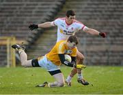 18 January 2015; Justin Crozier, Antrim, in action against Sean Cavanagh, Tyrone. Bank of Ireland Dr McKenna Cup, Group C, Round 3, Tyrone v Antrim, St. Tiernach's Park, Clones, Co. Tyrone. Picture credit: Oliver McVeigh / SPORTSFILE