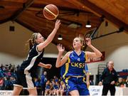 19 January 2015; Danielle O'Riordan, Christ King Cork, in action against Edel Thornton, St Vincent's Secondary School Cork. All-Ireland Schools Cup U19A Girls Final, St Vincent's Secondary School Cork v Christ King Cork. National Basketball Arena, Tallaght, Dublin. Picture credit: Barry Cregg / SPORTSFILE