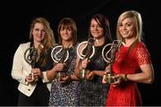 19 January 2015; AIB, sponsor to both the GAA and Camogie Club Championships, has today honoured eleven club players from Camogie, Hurling and Football at #TheToughest club player awards. Voted for by national and regional GAA media, the players were selected based on their overall performance throughout the 2014/15 club season. Pictured at the awards are camogie players, from left, Rachel Monaghan, Mullagh, Co. Galway, Stacey Keogh, Oularth The Ballagh, Co. Wexford, Racquel McCarry, Loughiel, Co. Antrim, and Anna Geary, Milford, Co. Cork. For exclusive content and to see why the AIB Club Championships are #TheToughest follow us @AIB_GAA and on Facebook at facebook.com/AIBGAA. AIB #TheToughest Awards, Croke Park, Dublin. Photo by Sportsfile