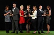 19 January 2015; AIB, sponsor to both the GAA and Camogie Club Championships, has today honoured eleven club players from Camogie, Hurling and Football at #TheToughest club player awards. Voted for by national and regional GAA media, the players were selected based on their overall performance throughout the 2014/15 club season. Pictured at the awards are Camogie players, from left, Stacey Keogh, Oulart The Ballagh, Co. Wexford, Denis O'Callaghan, Head of AIB Branch Banking, Anna Geary, Milford, Co. Cork, Aileen Lawlor, President of the Camogie Association, Rachel Monaghan, Mullagh, Co. Galway, Brian Keating, AIB Brand Director, and Racquel McCarry, Loughiel Shamrocks, Co. Antrim. For exclusive content and to see why the AIB Club Championships are #TheToughest follow us @AIB_GAA and on Facebook at facebook.com/AIBGAA. AIB #TheToughest Awards, Croke Park, Dublin. Photo by Sportsfile