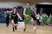 19 January 2015; Aaron Whelan, Ard Scoil Rathangan, in action against Raymond Rodgers, St Eunan's College. All-Ireland Schools Cup U19A Boys Final, St Eunan's College v Ard Scoil Rathangan. National Basketball Arena, Tallaght, Dublin. Picture credit: Barry Cregg / SPORTSFILE