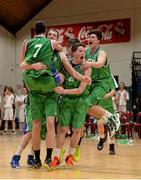 19 January 2015; Ard Scoil Rathangan celebrate victory at the end of the game. All-Ireland Schools Cup U19A Boys Final, St Eunan's College v Ard Scoil Rathangan. National Basketball Arena, Tallaght, Dublin. Picture credit: Barry Cregg / SPORTSFILE