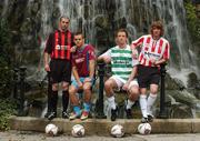 25 September 2007; eircom League of Ireland players, from left to right, Owen Heary, Bohemians, Shane Robinson, Drogheda United, Aidan Price, Shamrock Rovers, and Pat McCourt, Derry City, pictured at the official launch of FIFA 08. This year, for the first time ever, the eircom League of Ireland will feature in the game. Harcourt Street, Dublin. Picture credit: David Maher / SPORTSFILE