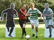 25 September 2007; eircom League of Ireland players, Owen Heary, left, Bohemians, and Aidan Price, Shamrock Rovers,  pictured beside their life size cardboard cut-outs at the official launch of FIFA 08. This year, for the first time ever, the eircom League of Ireland will feature in the game. Krystle Nightclub, Harcourt Street, Dublin. Picture credit: David Maher / SPORTSFILE