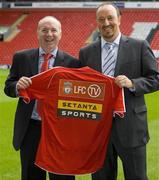 27 September 2007; Co-Founder and Chief Executive of Setanta Sports Michael O'Rourke alongside Liverpool manager Rafael Benitez at the announcement of the new LFC TV channel. LFC is the official club TV channel of Liverpool FC. LFC TV will be exclusively available as part of the Setanta Sports Pack of ten channels, following a major three-year deal with Liverpool Football Club's media arm Liverpoolfc.tv Ltd. Setanta is the exclusive distributor within the UK and Republic of Ireland. Trophy Room, Anfield, Liverpool, England. Picture credit: David Rawcliffe / SPORTSFILE