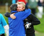 28 September 2007; Mikko Ilonen, Continental Europe, is congratulated by team captain Seve Ballesteros on the 18th green. The Seve Trophy, Fourball, The Heritage Golf & Spa Resort, Killenard, Co. Laois. Picture credit: Matt Browne / SPORTSFILE