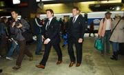 28 September 2007; Ireland captain Brian O'Driscoll and Ronan O'Gara on the squad's arrival by TGV at Gare Montparnasse ahead of their Pool D match with Argentina on Sunday next. 2007 Rugby World Cup, Paris, France. Picture credit: Brendan Moran / SPORTSFILE
