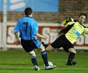 28 September 2007; Conan Byrne, UCD, ishoots past Waterford United goalkeeper Dean Delaney, to score his side's second goal. eircom League of Ireland Premier Division, UCD v Waterford United, Belfield Park, Dublin.  Picture credit; Paul Mohan / SPORTSFILE