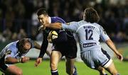 28 September 2007; Leinster's Jonathan Sexton, is tackled by Gareth Williams and Dafydd Hewitt, Cardiff Blues. Magners League, Cardiff Blues v Leinster, Arms Park, Cardiff, Wales. Picture credit; Steve Pope / SPORTSFILE