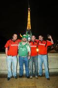 29 September 2007; Ireland rugby fans, from left, Fergus O'Donoghue, Killarney, Co. Kerry, Darragh O'Mahony, Dublin, Steve Hickey and Eamonn O'Donovan, both Killarney, Co. Kerry, in Paris ahead of their side's Pool D game with Argentina in the Parc De Princes. Paris, France. Picture credit: Brendan Moran / SPORTSFILE