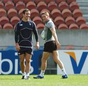 29 September 2007; Ireland out-halves Paddy Wallace, left, and Ronan O'Gara during the squad's captain's run ahead of their Pool D game with Argentina. Ireland Rugby Press Conference, 2007 Rugby World Cup, Parc De Princes, Paris, France. Picture credit: Brendan Moran / SPORTSFILE