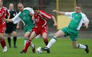 29 September 2007; Marc McCann, Portadown, in action against Barry Johnston and Davy McAlinden, Cliftonville. Carnegie Premier League, Portadown v Cliftonville. Shamrock Park, Portadown, Co. Armagh. Picture credit; Oliver McVeigh / SPORTSFILE