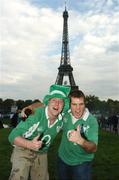 29 September 2007; Ireland rugby fans Hugh Maher, left, Balbriggan, Dublin, and Aonghus O Neachtain, from Clontarf, Dublin, in Paris ahead of their side's Pool D game with Argentina in the Parc De Princes on Sunday next. Paris, France. Picture credit: Brendan Moran / SPORTSFILE