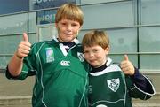 30 September 2007; Ireland fans Stuart, left, age 11, and his brother James Faulkner, age 9, from Belfast, at the game. 2007 Rugby World Cup, Pool D, Ireland v Argentina, Parc des Princes, Paris, France. Picture credit; Brendan Moran / SPORTSFILE