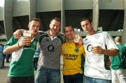 30 September 2007; Ireland fans, from left, Jonathan Blennerhassett, Liam Poff, Kieran O'Shea and Sean Hayes, from Tralee, Co. Kerry, at the game. 2007 Rugby World Cup, Pool D, Ireland v Argentina, Parc des Princes, Paris, France. Picture credit; Brendan Moran / SPORTSFILE