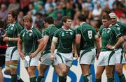 30 September 2007; Ireland players, from left, Simon Easterby, Jerry Flannery, Marcus Horan, Gordon D'Arcy, Denis Leamy, 8, Ronan O'Gara and John Hayes after Argentina scored their first try. 2007 Rugby World Cup, Pool D, Ireland v Argentina, Parc des Princes, Paris, France. Picture credit; Brendan Moran / SPORTSFILE