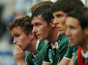 30 September 2007; Ireland players Eoin Reddan, left, David Wallace, Donncha O'Callaghan and Paddy Wallace watch the final moments of the game. 2007 Rugby World Cup, Pool D, Ireland v Argentina, Parc des Princes, Paris, France. Picture credit; Brendan Moran / SPORTSFILE