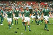 30 September 2007; Ireland players including Gordon D'Arcy, Ronan O'Gara and Donncha O'Callaghan leave the pitch after the game. 2007 Rugby World Cup, Pool D, Ireland v Argentina, Parc des Princes, Paris, France. Picture credit; Brendan Moran / SPORTSFILE