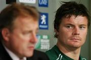 30 September 2007; Ireland captain Brian O'Driscoll watches head coach Eddie O'Sullivan at the after match press conference. 2007 Rugby World Cup, Pool D, Ireland v Argentina, Parc des Princes, Paris, France. Picture credit; Brendan Moran / SPORTSFILE