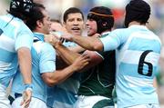 30 September 2007; Denis Leamy, Ireland, gets to grips with Felipe Contepomi, Argentina. 2007 Rugby World Cup, Pool D, Ireland v Argentina, Parc des Princes, Paris, France. Picture credit; Brian Lawless / SPORTSFILE