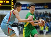 20 January 2015; Jacques Reynolds, St Peter's Dunboyne, in action against Skirma Dabuiluicius, Colaiste Pobail Setanta. All-Ireland Schools Cup U16C Boys Final, St Peter's Dunboyne v Colaiste Pobail Setanta, National Basketball Arena, Tallaght, Dublin. Picture credit: David Maher / SPORTSFILE