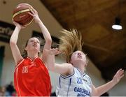 20 January 2015; Susie Walsh, Colaiste Chiarain Leixlip, in action against Louise NiScannail, Gael Cholaiste Mhuire A.G. All-Ireland Schools Cup U16A Girls Final, Colaiste Chiarain Leixlip v Gael Cholaiste Mhuire A.G, National Basketball Arena, Tallaght, Dublin. Picture credit: David Maher / SPORTSFILE