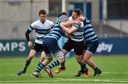 20 January 2015; Matthew O'Brien, St. Gerard's School, with support from team-mate Ben Kealy, is tackled by Conor Stinson, left, and James Gibney, Castleknock College. Bank of Ireland Leinster Schools Vinnie Murray Cup Semi-Final, Castleknock College v St. Gerard's School, Donnybrook Stadium, Donnybrook, Dublin. Picture credit: Barry Cregg / SPORTSFILE