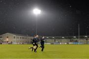 20 January 2015; Referee Tony Carroll, left, and his assistants John Keenan, centre, and Ciallian Jones during their pre-match warm-up before the game. Bord na Mona Walsh Cup, Group 2, Round 2, Dublin v DIT, Parnell Park, Dublin. Picture credit: Barry Cregg / SPORTSFILE