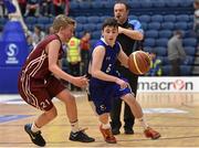 21 January 2015; Matthew Rooney, OLSPK Belfast, in action against Conor Campbell, Presentation College Athenry. All-Ireland Schools Cup U16B Boys Final, OLSPK Belfast v Presentation College Athenry. National Basketball Arena, Tallaght, Dublin. Picture credit: Matt Browne / SPORTSFILE