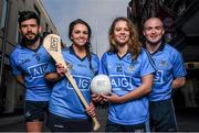 21 January 2015; To celebrate the start of a new GAA season Dublin senior footballer Cian O’Sullivan, senior hurler David O’Callaghan, senior ladies footballer Noelle Healy and senior camogie player Ali Twomey helped launch a new home insurance offer from Dublin’s official sponsors AIG Insurance today.  AIG Insurance, the official sponsors of Dublin GAA, are offering a saving of 17% to all new home insurance customers who can avail of twelve months cover for the price of ten. In addition, customers who already have their car insured with the official sponsor of Dublin GAA can save up to 20% further off a home insurance policy as a loyalty reward. Supporters can take advantage of the discounted home insurance offer by calling 1890 50 27 27 or by logging on to www.aig.ie/dubs. Pictured at the launch are, from left, senior footballer Cian O’Sullivan, senior camogie player Ali Twomey, senior ladies footballer Noelle Healy and senior hurler David O’Callaghan. Henry Street, Dublin. Picture credit: Stephen McCarthy / SPORTSFILE