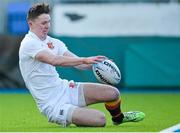 21 January 2015; Cathal Martin, Presentation College Bray, on his way to scoring his side's first try. Bank of Ireland Leinster Schools Vinnie Murray Cup Semi-Final, The King's Hospital v Presentation College Bray. Donnybrook Stadium, Donnybrook, Dublin. Picture credit: Piaras Ó Mídheach / SPORTSFILE